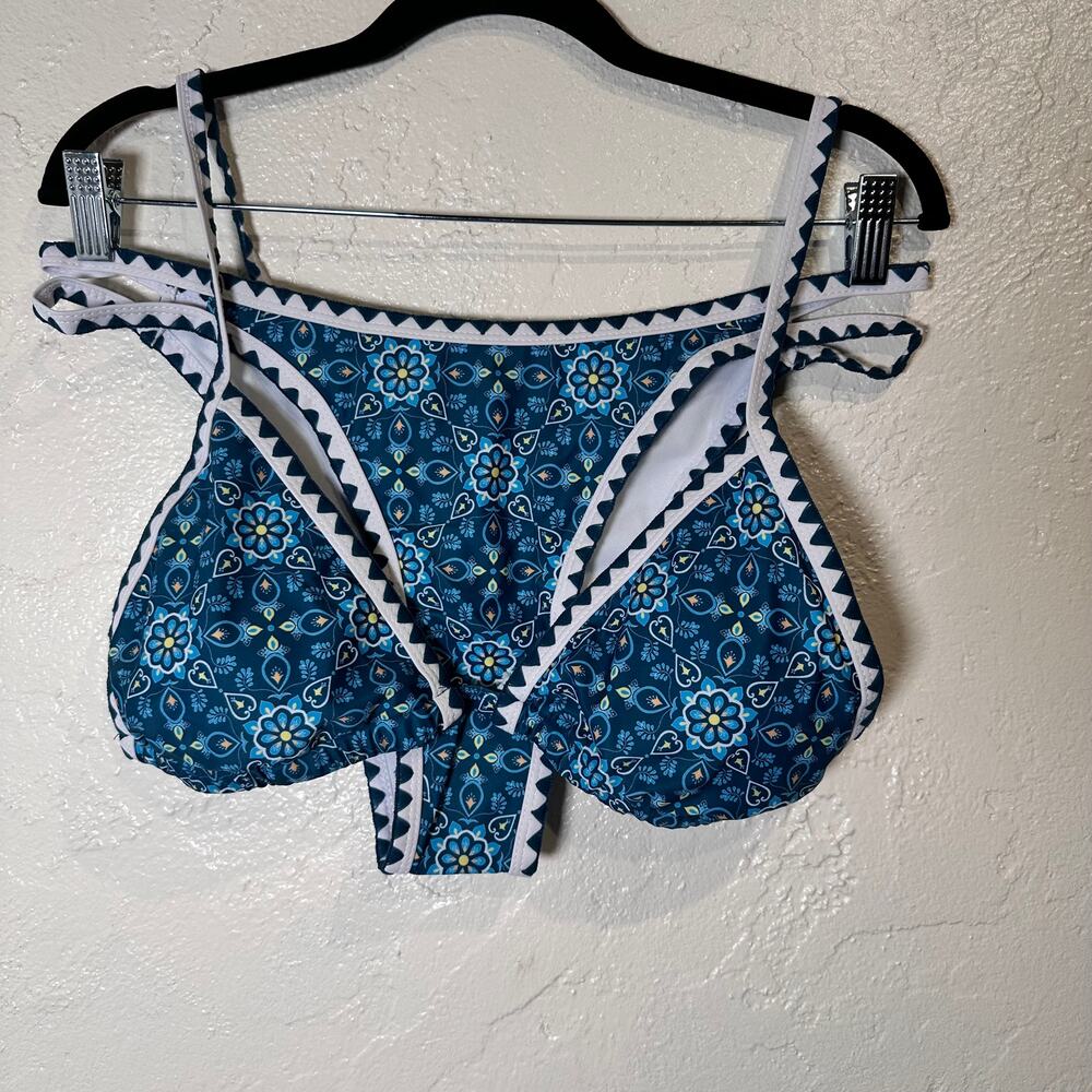 NWOT 2 piece Micro Bikini Size XL Teal Yellow White Floral Strappy Sexy Thong